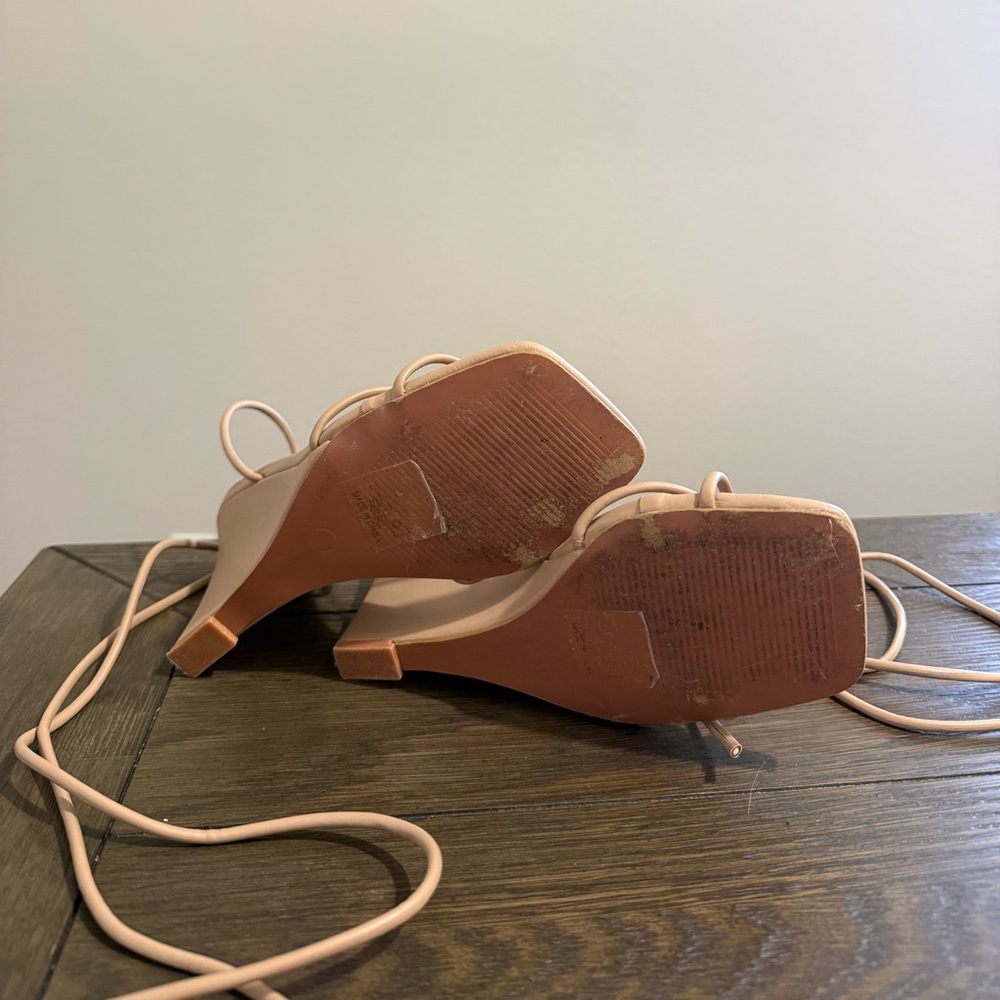 Miss Lola Blush Strappy Wrap Wedge Sandals - Picture 3 of 4